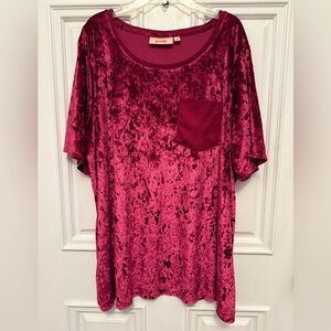 Evri Stretch Crushed Velvet Pocket Tee Shirt Magenta Pink Plus Size 2X